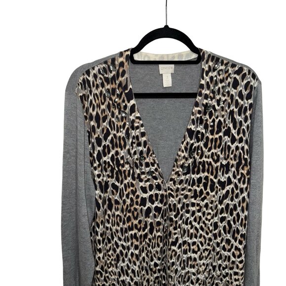 Chico Embellished Animal Print Gray Peyton Button Cardigan Sweater Size 3 XL/16 - Picture 3 of 15